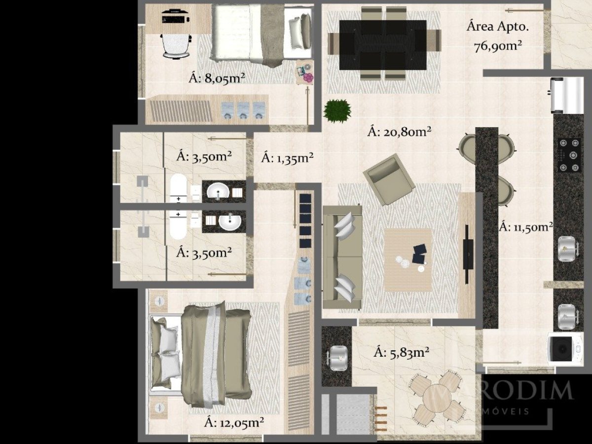 Apartamento com 76m², 2 dormitórios, Sim suíte, 1 vaga, no bairro Jardim  América em Marau