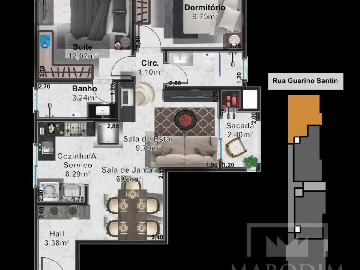 Apartamento com 67m², 2 dormitórios, Sim suíte, 1 vaga, no bairro Centro em Marau