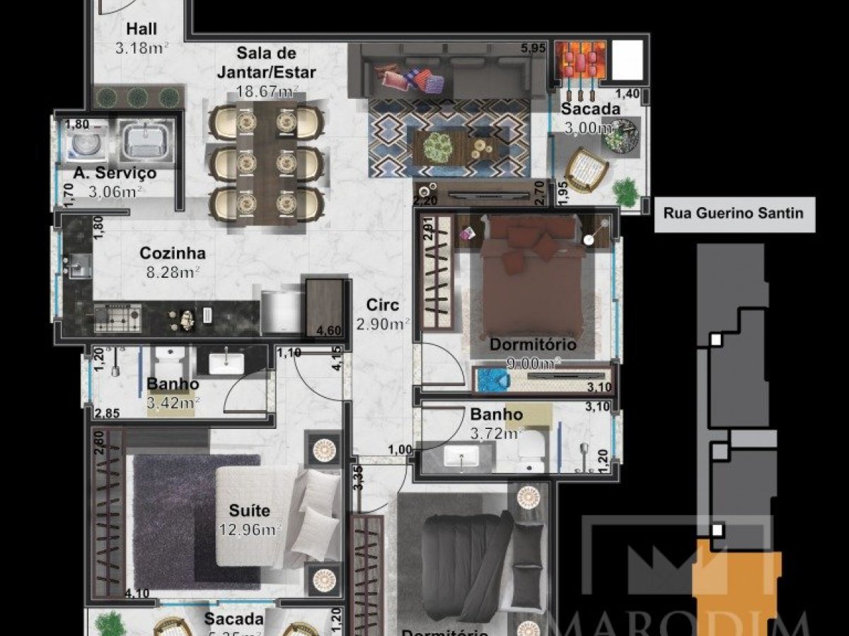 Apartamento com 95m², 3 dormitórios, Sim suíte, 2 vagas, no bairro Centro em Marau